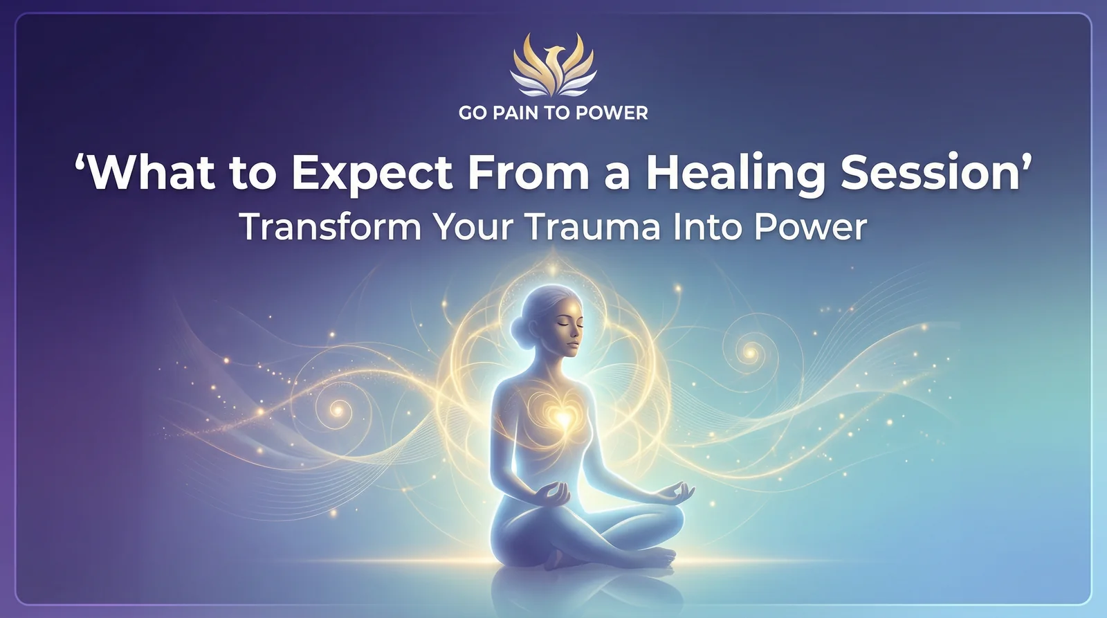 A woman in a peaceful meditative state with golden energy lines representing a healing session