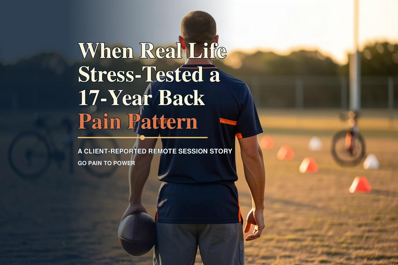 Anonymous football coach standing comfortably beside a practice field after returning to an active routine