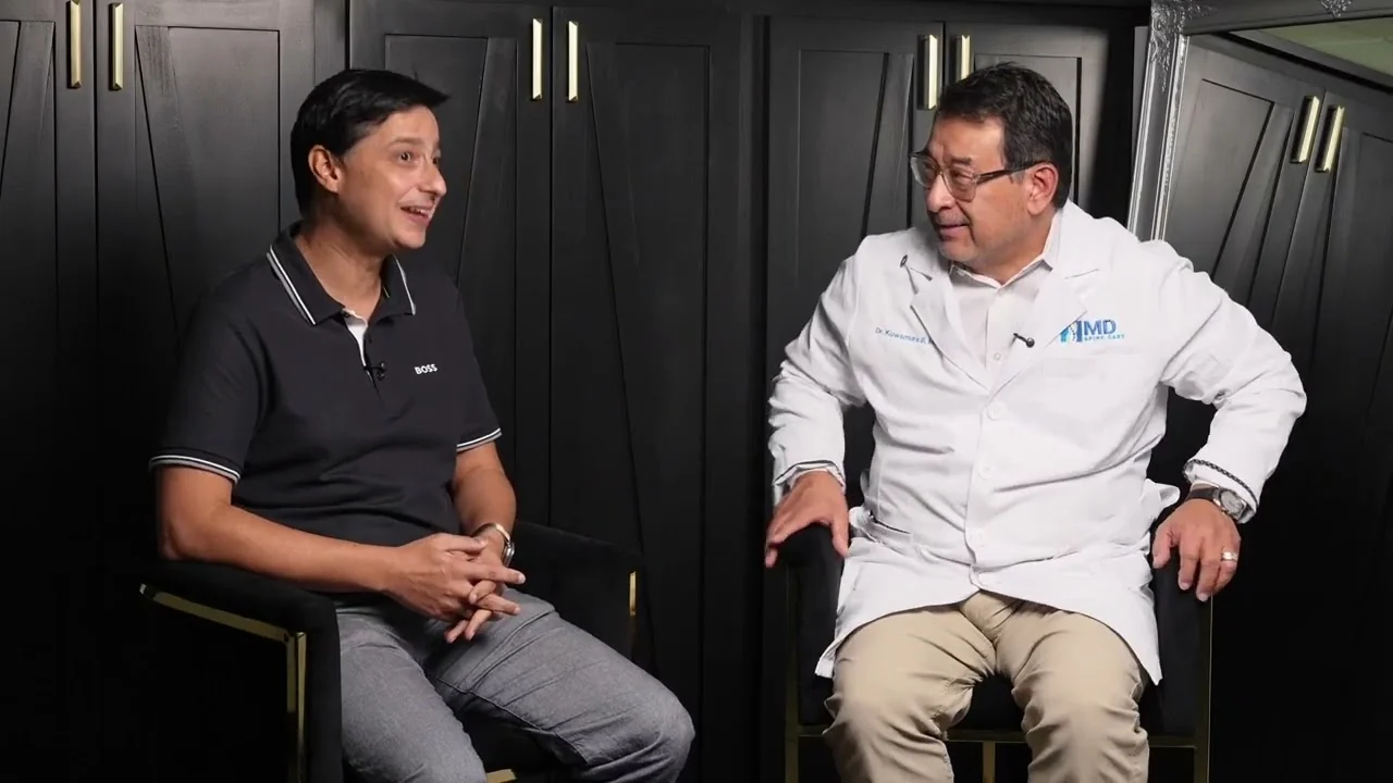 Shankar Poncelet in conversation with Dr. Frank Kuwamura at MD Spine Care